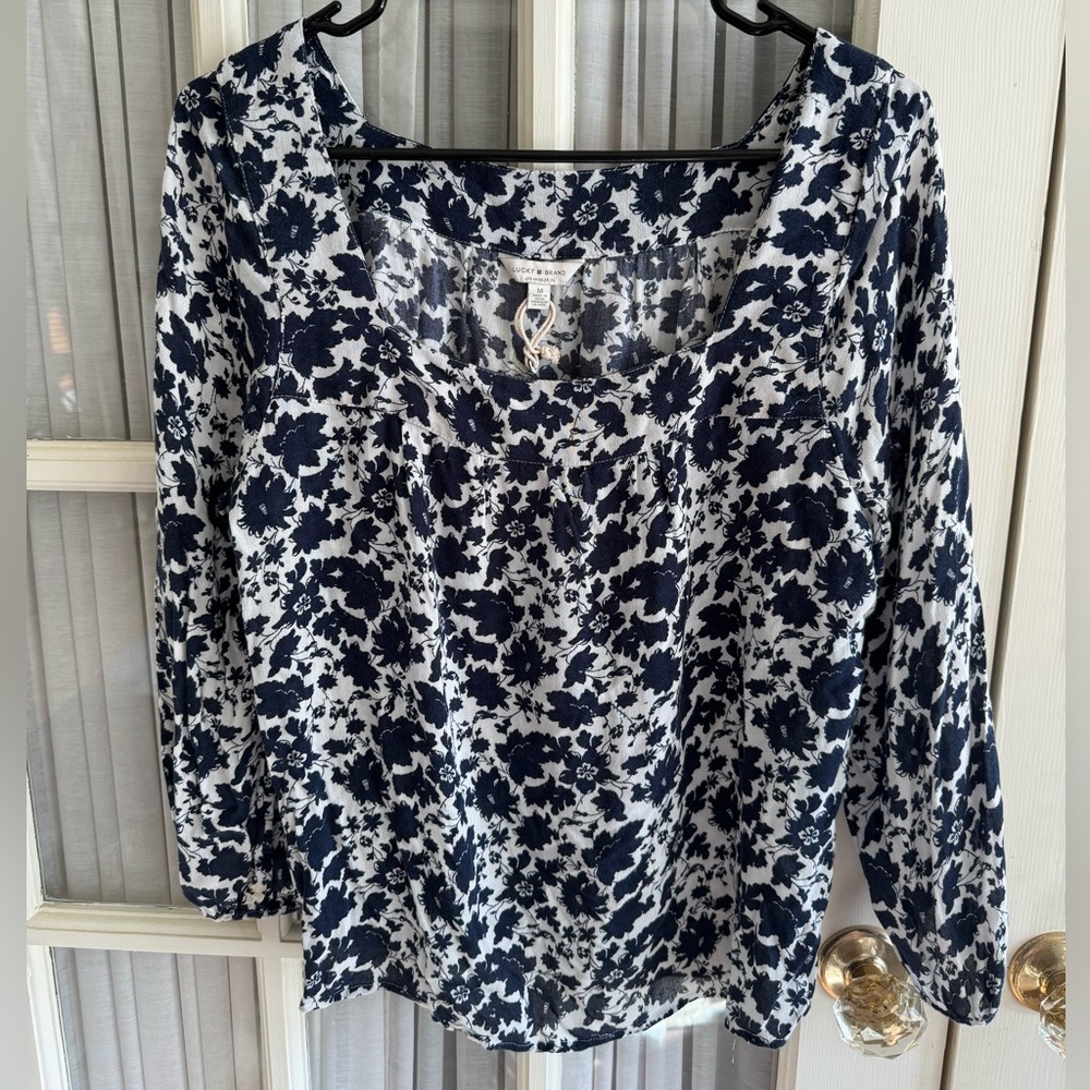Floral Navy and White Women's Top